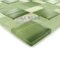 Distinctive Glass - Marble Mosaic 11 5/8" x 11 5/8" Mesh Backed Sheet in White Marble and Bright Green Glossy and White Matte Glass