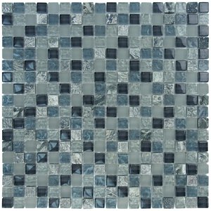 Aqua Mosaics - 5/8" x 5/8" Glass & Stone Mosaics in Steel Gray Frost Textured Stone Blend