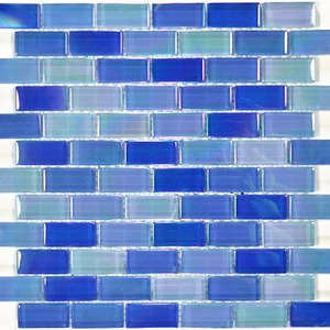 Aqua Mosaics - 1" x 2" Brick Crystal Iridescent Mosaic in Bright Blue Blend