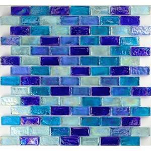 Aqua Mosaics - 1" x 2" Brick Poured Mosaic in Dark Blue Blend