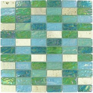 Elida Ceramica - Emperial Coral Reef - Glass & Stone - 12"x12" Glass Mosaic in Minty Brick