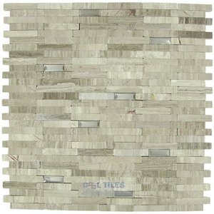 Distinctive Glass - Marble Mosaic 11 1/4" x 12" Mesh Backed Sheet in Gray Marble Mosaic with Stainless Steel