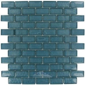 Illusion Glass Tile - 7/8" x 1 7/8" Brick Glass Mosaic Tile in Steel Blue