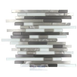 Illusion Glass Tile - Metals  - Mosaic Tile in Titanium, Stainless & White