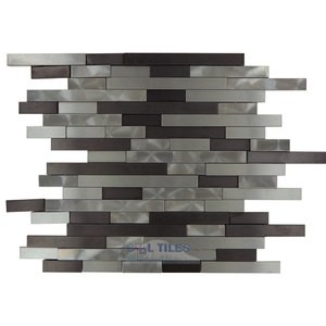 Illusion Glass Tile - Metals - 3D Random Linear Mosaic in Brushed & Polished Mixed Metal