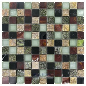 Illusion Glass Tile - 1" x 1" Stone & Glass Mosaic Tile in Lavish