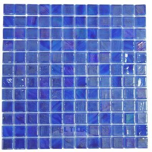 Mosaic Glass Tile by Vidrepur Glass Mosaic Titanium Collection Recycled Glass Tile Mesh Backed Sheet in Brushed Dark Blue Iridescent