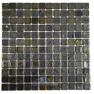 Mosaic Glass Tile by Vidrepur Glass Mosaic Titanium Collection Recycled Glass Tile Mesh Backed Sheet in Brushed Black / Yellow Iridescent