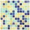 Mosaic Glass Tile by Vidrepur Glass Mosaic Mixes Collection Recycled Glass Tile Mesh Backed Sheet in Fog Caribbean Green/ Fog Orange/ Fog Navy Blue