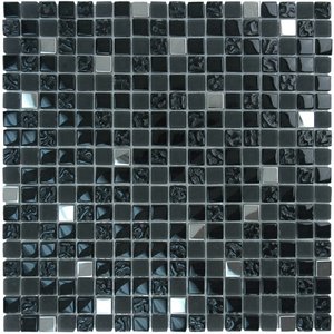 Aqua Mosaics - 5/8" x 5/8" Glass and Metal Mosaics in Black Frost Textured Chrome Blend