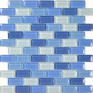 Aqua Mosaics - 1" x 2" Brick Crystal Mosaic in Turquoise Cobalt Blue Blend