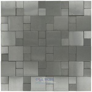 Illusion Glass Tile - Metals - 3D Versailles Mosaic in Brushed Stainless Steel