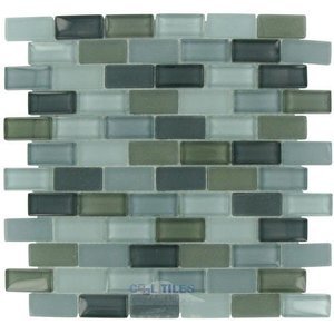 Illusion Glass Tile - 7/8" x 1 7/8" Brick Glass Mosaic Tile With Frosted Glass in Stormy Skys Blended