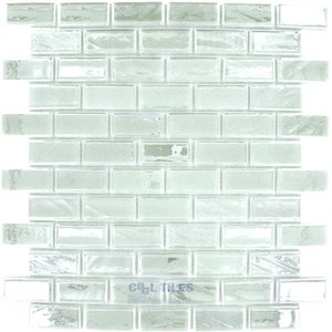 Mosaic Glass Tile by Vidrepur - Glass Brick Collection 1" x 2" Recycled Glass Tile on 12 1/2" x 12 1/2" Mesh Backed Sheet in Snow White Iridescent