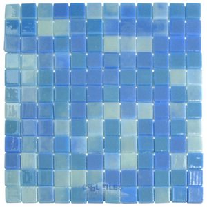 Mosaic Glass Tile by Vidrepur - Lux Collection 1" x 1" Recycled Glass Tile on 12 3/8" x 12 3/8" Meshed Backed Sheet in Blue Lagoon