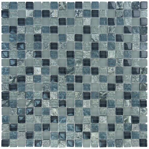 5/8" x 5/8" Glass & Stone Mosaics in Steel Gray Frost Textured Stone Blend