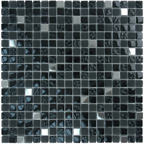 5/8" x 5/8" Glass and Metal Mosaics in Black Frost Textured Chrome Blend
