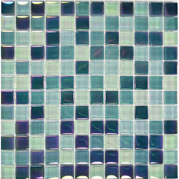 1" x 1" Crystal Iridescent Mosaic in Sea Green Blend