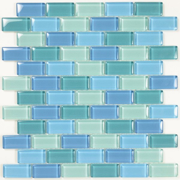 1" x 2" Brick Crystal Mosaic in Turquoise Blue Blend