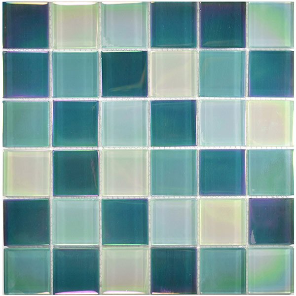 2" x 2" Crystal Iridescent Mosaic in Sea Green Blend