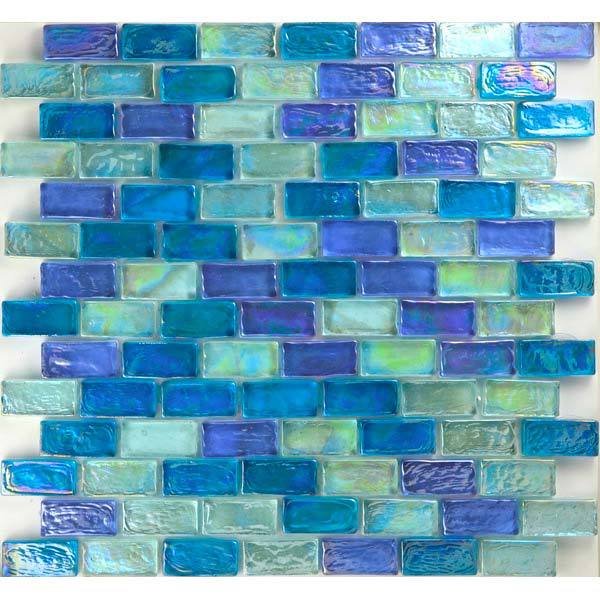 1" x 2" Brick Poured Mosaic in Light Blue Blend