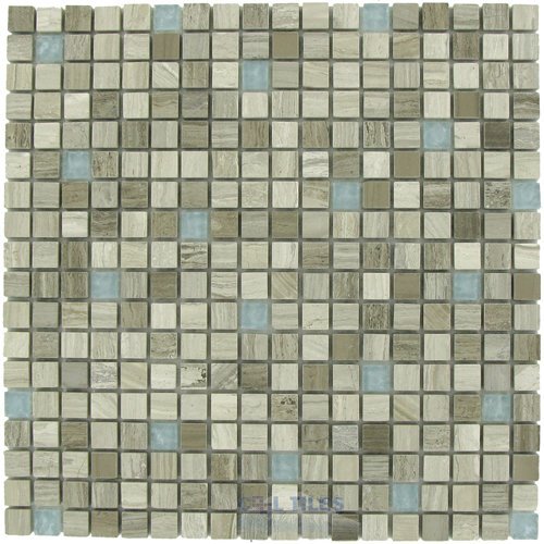 Marble Mosaic 12" x 12" Mesh Backed Sheet in Gray Marble with Blue Rippled Glass