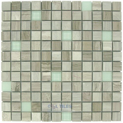 Marble Mosaic 11 3/4" x 11 3/4" Mesh Backed Sheet in Gray Marble and Light Green Glossy and Matte Glass