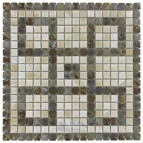 5/8" x 5/8" Porcelain Mosaic Tile in Noce Slate/Perla Bone