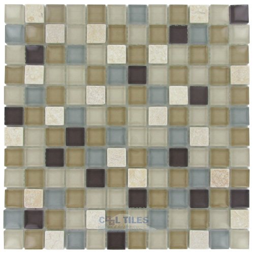 1" x 1" Glass & Stone Mosaic Tile in River