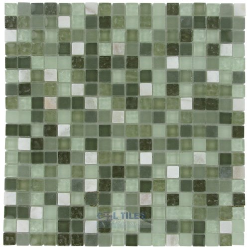 5/8" x 5/8" Glass & Stone Mosaic Tile in Emerald Isle (Single Sheet)