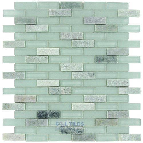 One Case of 5/8" x 2" Glass & Stone Mosaic Tile in Ming Green and Glass