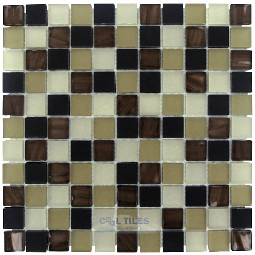 1" x 1" Glass Mosaic Tile in Exacto Taupe