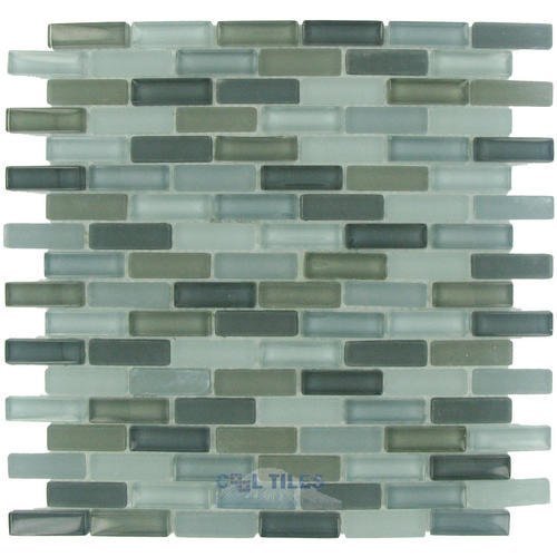 5/8" x 1 7/8" Brick Glass Mosaic Tile With Frosted Glass in Stormy Skys Blended