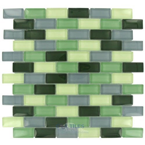 7/8" x 1 7/8" Brick Glass Mosaic Tile in Essence of Green Clear