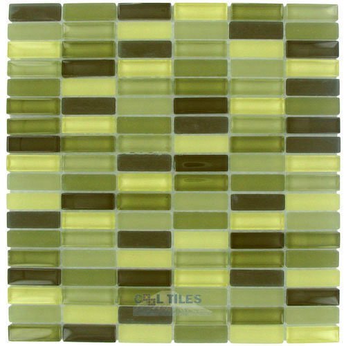 5/8" x 1 7/8" Straight Set Glass Mosaic Tile With Frosted Glass in Mountain Meadow Blend