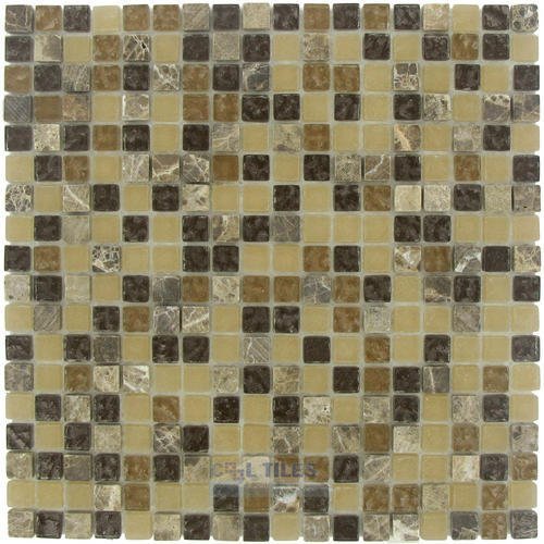 5/8" x 5/8" Glass and Stone Mosaic Tile in Emperador Rain