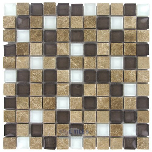 1" x 1" Stone & Glass Mosaic Tile in Palomino