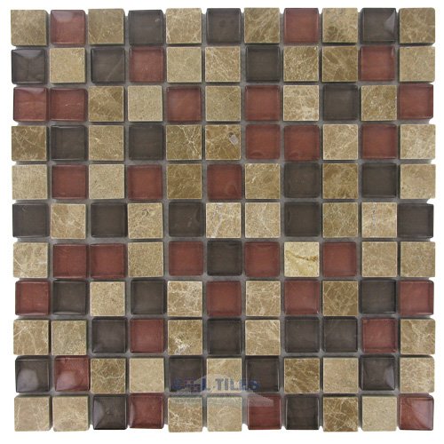 1" x 1" Stone & Glass Mosaic Tile in Rum Raisin