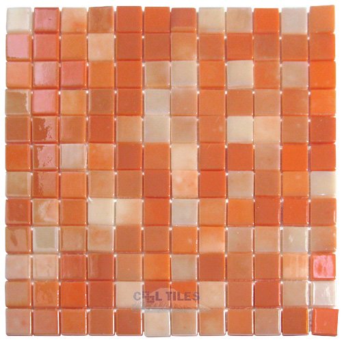 1" x 1" Recycled Glass Tile on 12 3/8" x 12 3/8" Meshed Backed Sheet in Tangerine