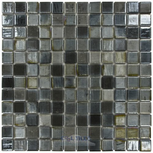 1" x 1" Recycled Glass Tile on 12 3/8" x 12 3/8" Meshed Backed Sheet in Black Lux