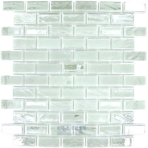 1" x 2" Recycled Glass Tile on 12 1/2" x 12 1/2" Mesh Backed Sheet in Snow White Iridescent