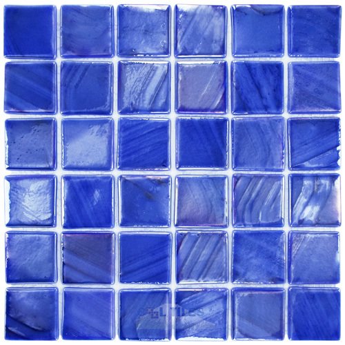 2" x 2" Recycled Glass Tile on 12 3/8" x 12 3/8" Meshed Backed Sheet in Brushed Dark Blue Iridescent