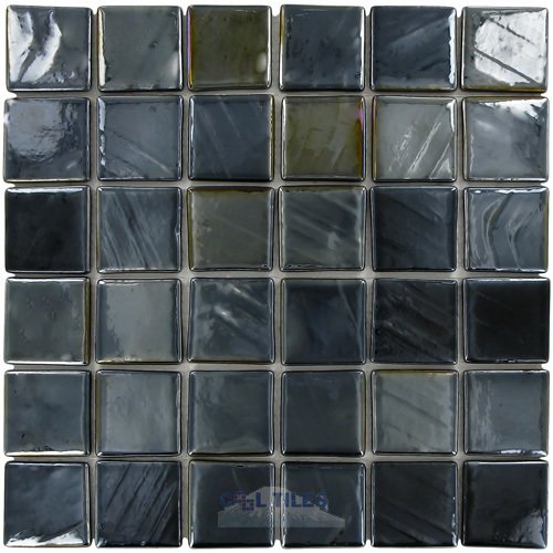 2" x 2" Recycled Glass Tile on 12 3/8" x 12 3/8" Meshed Backed Sheet in Black Iridescent