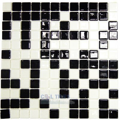 Recycled Glass Tile Mesh Backed Sheet in Black/White Mix