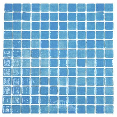 Recycled Glass Tile Mesh Backed Sheet in Fog Sky Blue