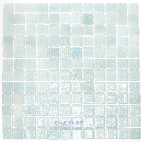 Recycled Glass Tile Mesh Backed Sheet in Fog Green Cannes Mix