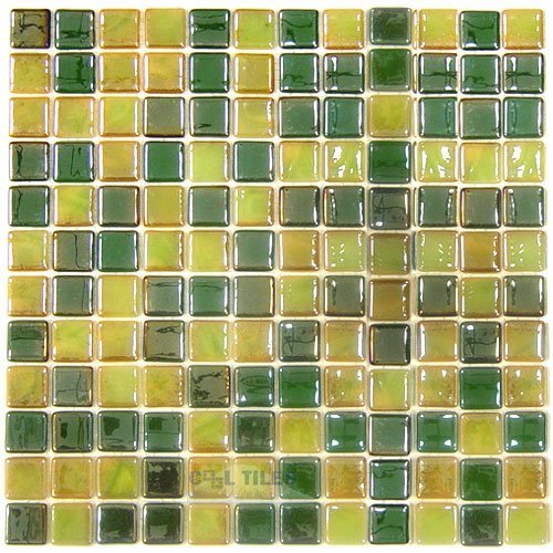 Recycled Glass Tile Mesh Backed Sheet in Iridescent Jade / Sahara Mix