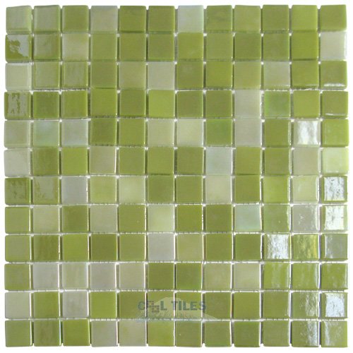 1" x 1" Recycled Glass Tile on 12 3/8" x 12 3/8" Meshed Backed Sheet in Lemon Lime