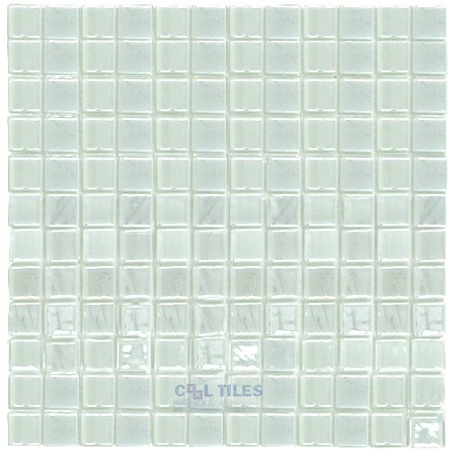 Recycled Glass Tile Mesh Backed Sheet in Snow White Iridescent