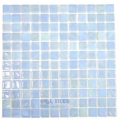 Recycled Glass Tile Mesh Backed Sheet in Brushed Celestial Blue / White Iridescent